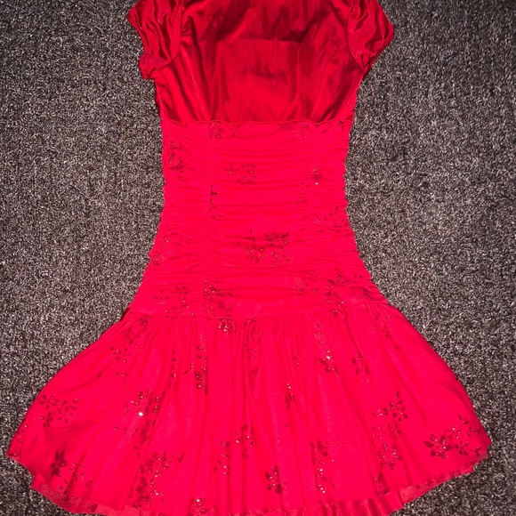 BCXGirl fancy red dress with glittery designs on - Picture 7 of 7